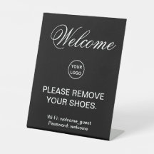 Welcome Black and White Please Remove Shoes Logo