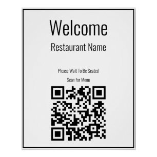 Welcome Black and White QR Code Scan For Menu Poster