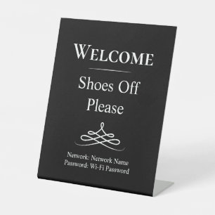 Welcome Black and White Shoes Off Please Pedestal  Pedestal Sign