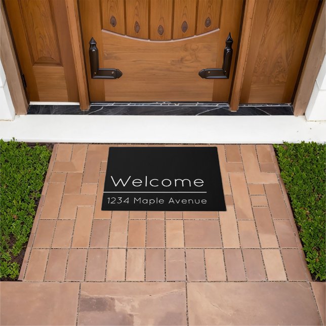 Welcome Black and White Street Address Template Doormat (Outdoor)