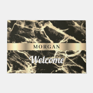 Welcome, Black & Gold Marble, Name, Gold Band, Vs2 Doormat