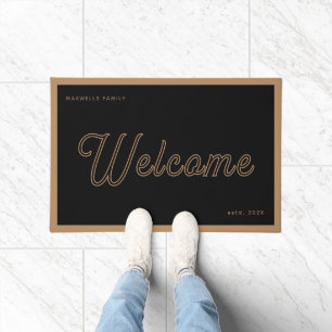 Welcome Black Gold Script Family Name Year Doormat