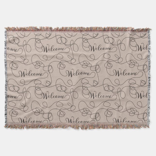 WELCOME black seamless pattern with LINES Throw Blanket (Front)