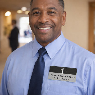 Welcome Black White Christian Church Usher Name Tag