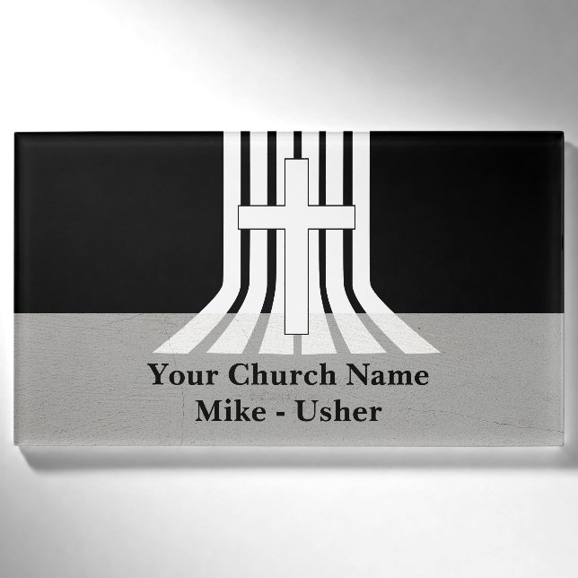 Welcome Black White Christian Church Usher Name Tag (Front)