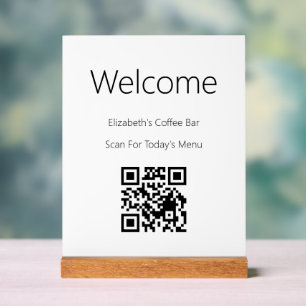 Welcome Black White Scan QR Code for Menu Template Acrylic Sign