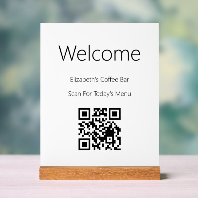 Welcome Black White Scan QR Code for Menu Template Acrylic Sign (Neutral)