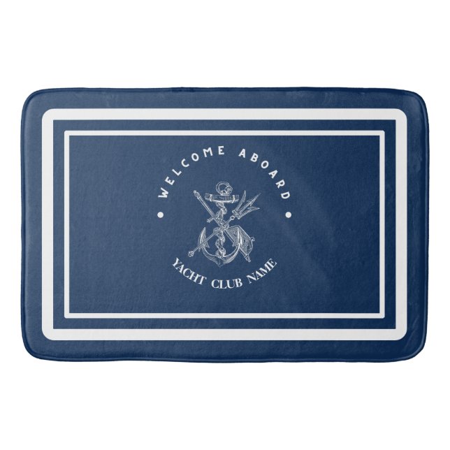 Welcome Blue Anchor Nautical sailing Boat DIY Name Bath Mat (Front)