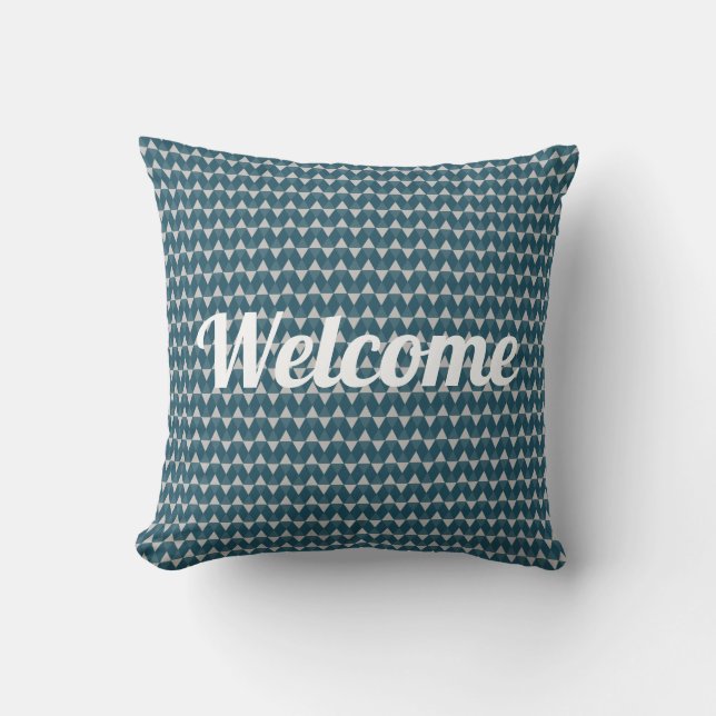 Welcome, Blue diamonds pattern Throw Pillow (Front)