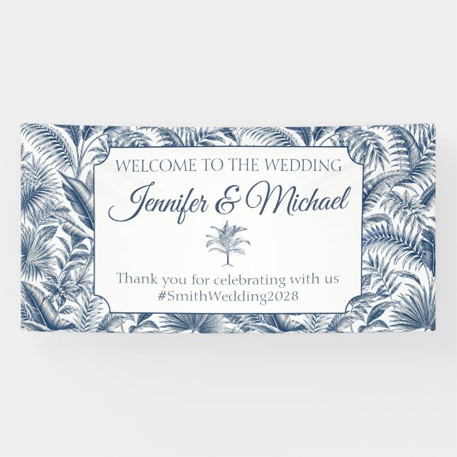 wELCOME Blue Palm Botanical Wedding Banner (Horizontal)
