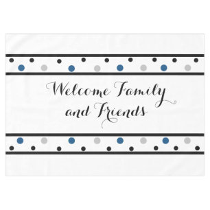 Welcome Blue Silver Black Polka Dots Tablecloth