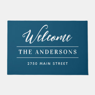Welcome Blue & White Personalized Family title Doormat