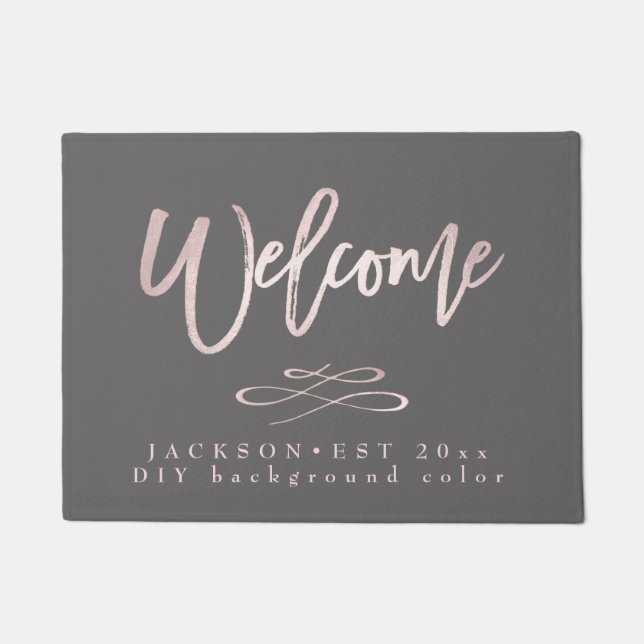 Welcome, Blush Pink Brush Script+DIY colour Doormat (Front)