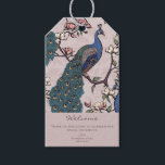 Welcome Blush Pink Floral Peacock Gift Tags<br><div class="desc">These elegant Welcome Blush Pink Floral Peacock Gift Tags features hand-drawn blue and teal peacocks perched on Magnolia tree branches in bloom in Chinoiserie style pattern. All against an elegant blush pink background with floral silhouette detailing. The back features the same pattern. Personalize with your own heading (Welcome, Happy Birthday,...</div>
