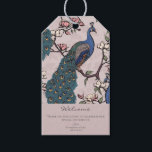 Welcome Blush Pink Floral Peacock Gift Tags<br><div class="desc">These elegant Welcome Blush Pink Floral Peacock Gift Tags features hand-drawn blue and teal peacocks perched on Magnolia tree branches in bloom in Chinoiserie style pattern. All against an elegant blush pink background with floral silhouette detailing. The back features the same pattern. Personalize with your own heading (Welcome, Happy Birthday,...</div>