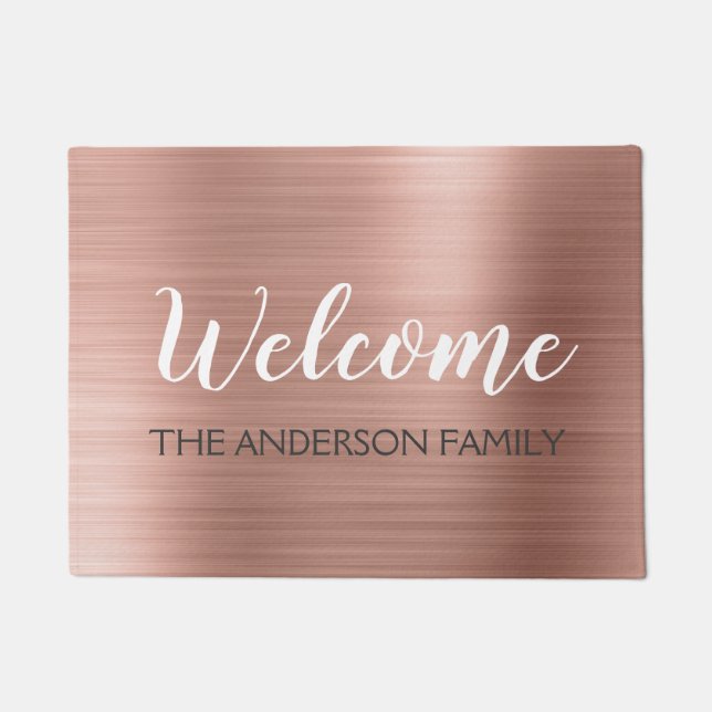 Welcome Blush Pink - Rose Gold Family Name Doormat (Front)