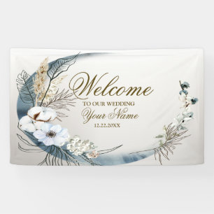 Welcome Boho White Orchid Flowers Blue Moon Party Banner