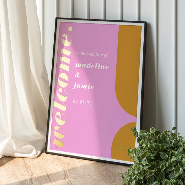 Welcome Bold Pink & Yellow Retro Abstract Wedding Foil Prints (Creator Uploaded)