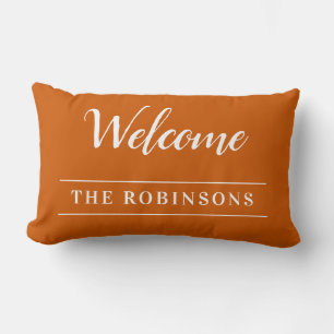 Welcome Burnt Orange Personalized Family Name Lumbar Pillow
