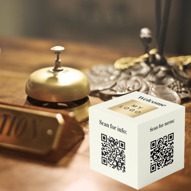 Welcome business logo QR codes ivory info table Cube (Creator Uploaded)