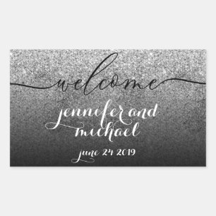 Welcome Calligraphy Glitter Silver Sticker