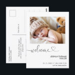 Welcome Calligraphy Heart Birth Announcement Postcard<br><div class="desc">Welcome Calligraphy Heart Birth Announcement Postcard

Modern single photo on the front birth birth announcement postcard featuring a modern calligraphy word welcome and heart.  The parents message appears on the back. This modern birth announcement postcard is a sweet way to announce the birth of your newborn baby boy.</div>