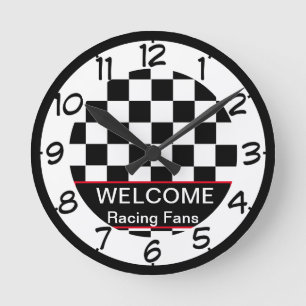 Welcome Car Racing Fans Numbered Round Clock