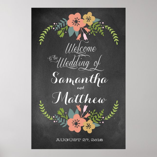 Welcome "Chalkboard" Wedding Sign Poster 32x48 (Front)