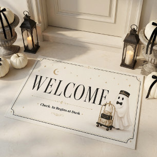 Welcome Check-In Begins at Dusk Ghost Halloween  Doormat