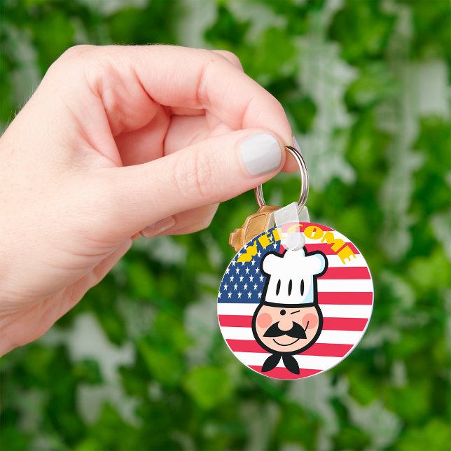 Welcome Chef With American Flag  Keychain (Creator Uploaded)