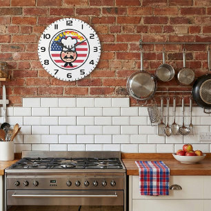 Welcome Chef With American Flag Large Clock
