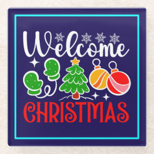 Welcome Christmas Glass Coaster