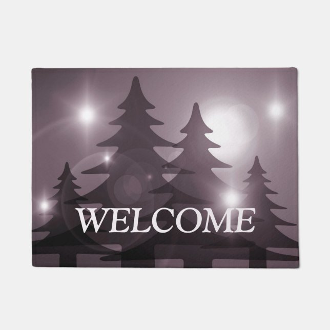 Welcome Christmas Party Pink Trees Holiday Winter Doormat (Front)