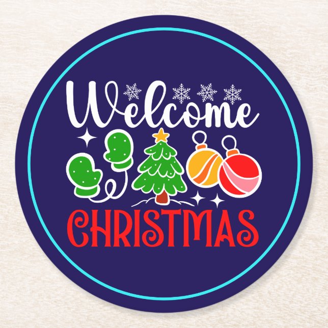 Welcome Christmas Round Paper Coaster (Front)