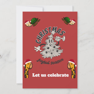 Welcome christmas time retro cartoon  holiday card