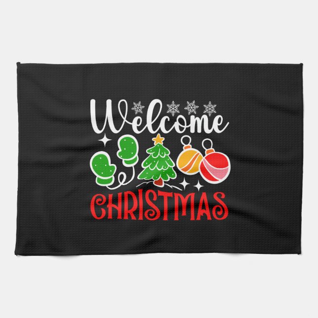Welcome Christmas Tree And Ornaments-23758 Kitchen Towel (Horizontal)
