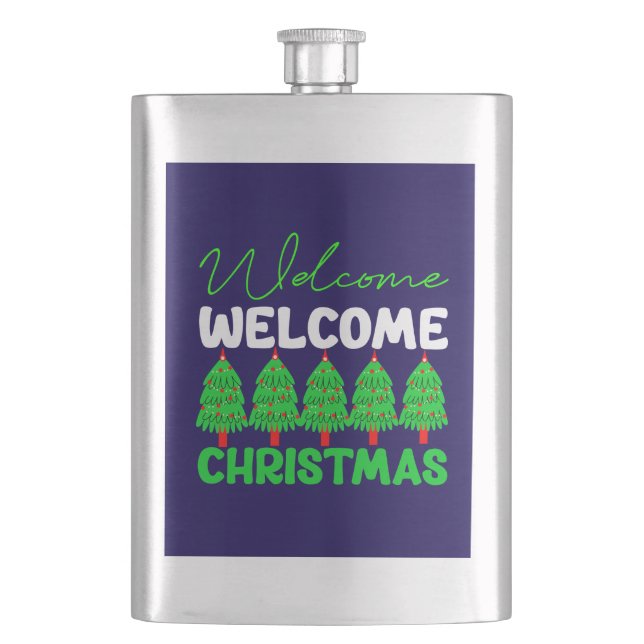 Welcome Christmas Tree Holiday Design-85600 Hip Flask (Front)