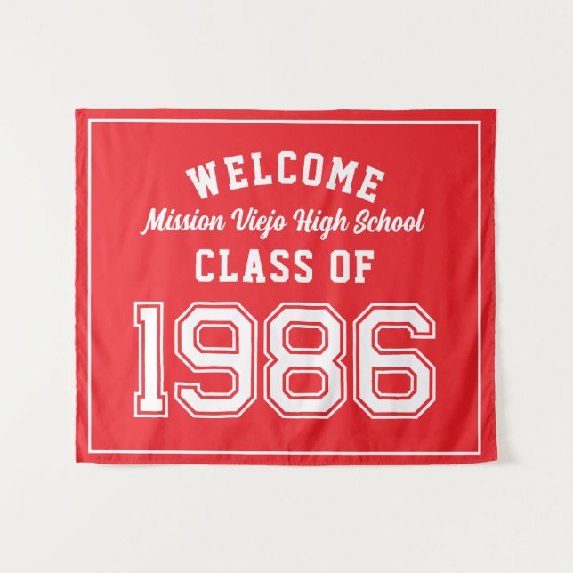 Welcome Class of 1986, Red Reunion Party Decor Tap Tapestry (Front (Horizontal))