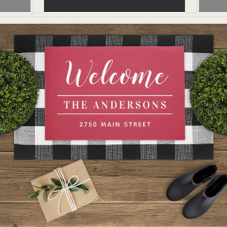 Welcome Classic Red Family Name and Address Doormat