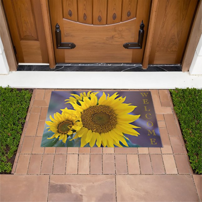 WELCOME Clustered Sunflowers Close-Up Photograph Doormat (Outdoor)