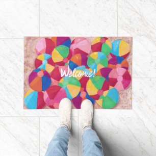 Welcome Colourful Beach Balls Doormats