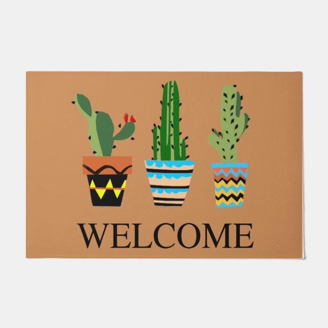 Welcome Colourful Cactus Mat, Trendy Cactus Design Doormat (Front)