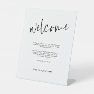 Welcome COVID Safety Handwritten Black Script Pedestal Sign