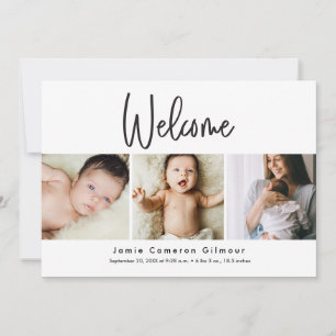 Welcome Custom Baby photos Modern Script Birth Thank You Card
