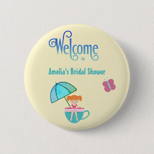 Welcome Custom Name Bridal Shower Teacup   2 Inch Round Button