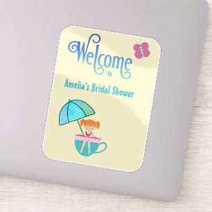 Welcome Custom Name Bridal Shower Teacup Butterfly