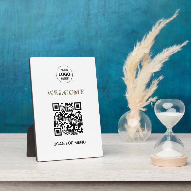 Welcome Custom QR Code Logo Modern Business Plaque (Side)