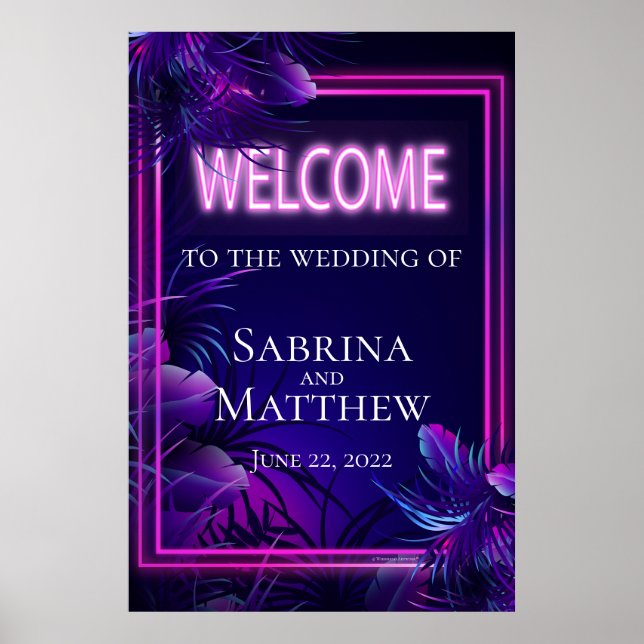 Welcome custom Sign Stunning Neon Tropical Foliage (Front)