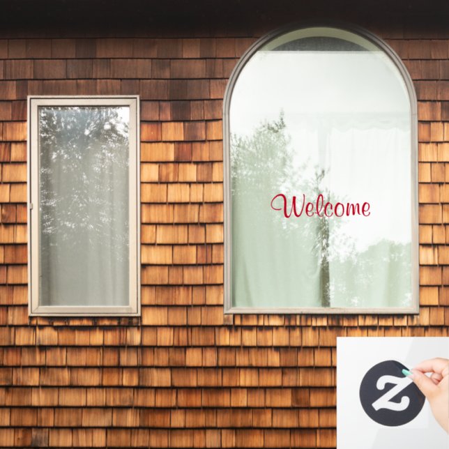 Welcome Custom Text Message Red Colourful Home Window Cling (Home Window)