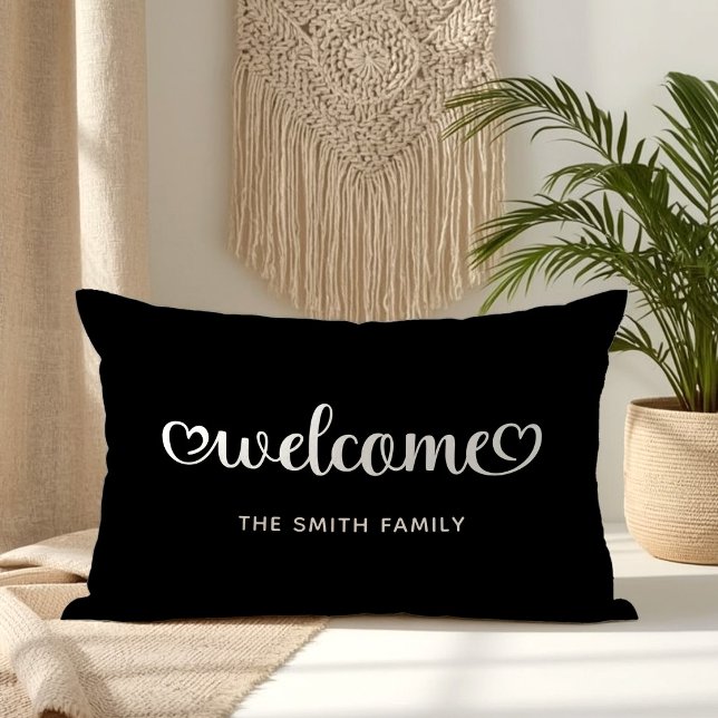 Welcome Cute Hearts Script Lumbar Pillow (Welcome Cute Hearts Script Lumbar Pillow)